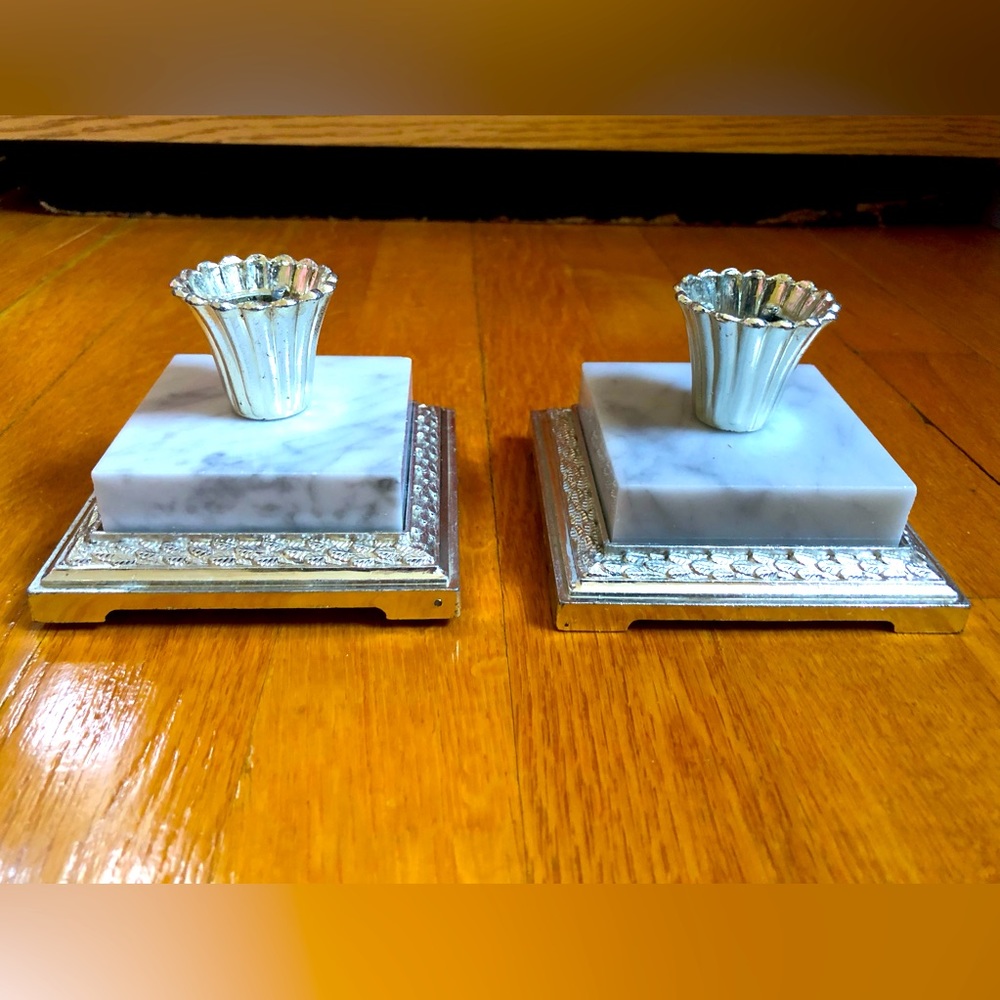 Set of Vintage MCM Italian Marble Candle Holders